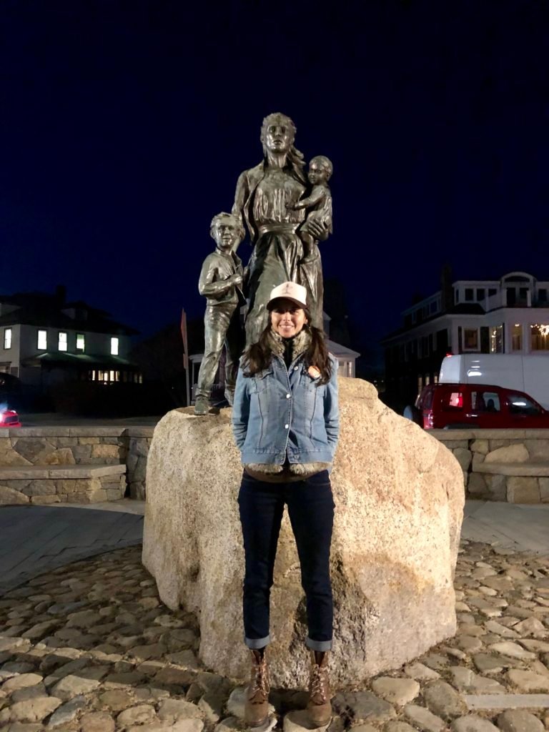 Gloucester Fishermans Wife Statue at Night