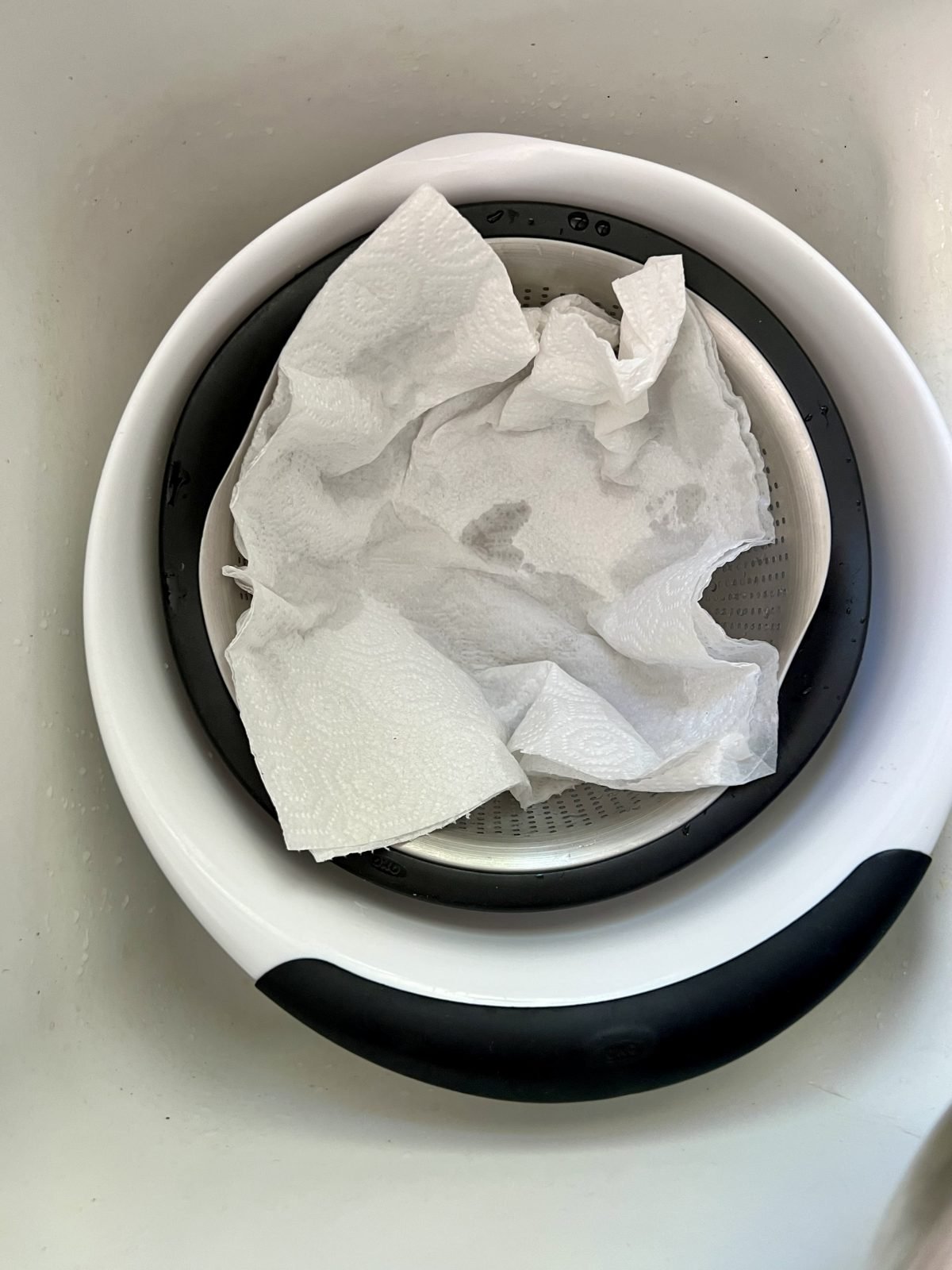 Using paper towels in a strainer instead of cheese cloth