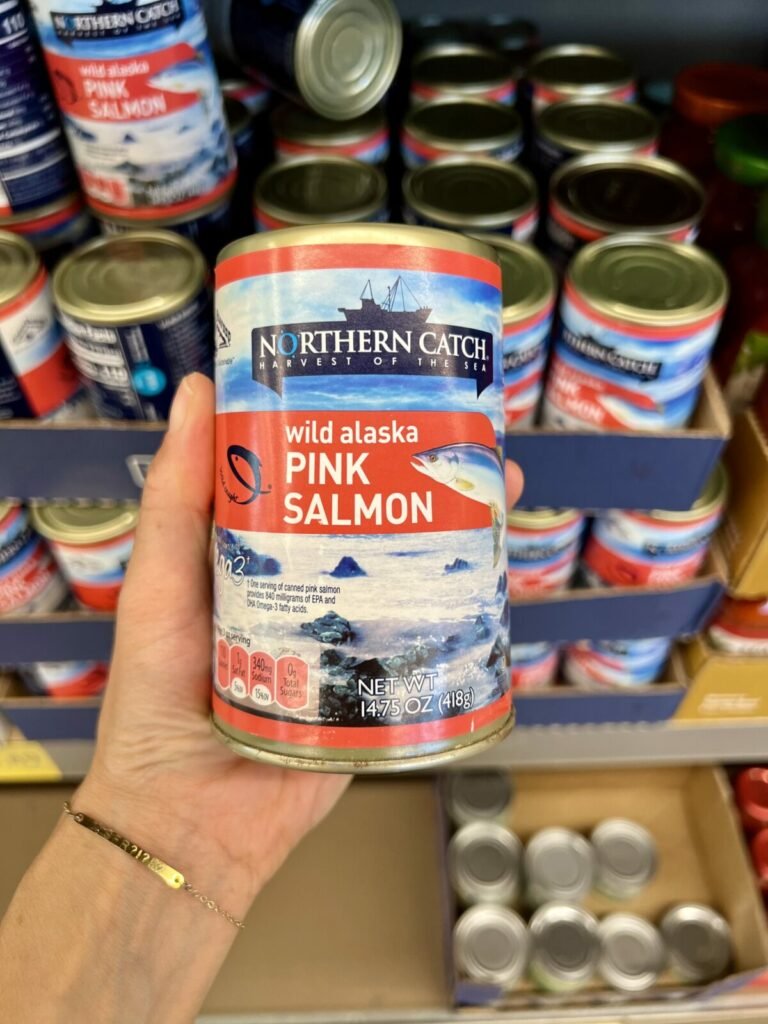 Canned wild Alaska pink salmon at Aldi grocery store