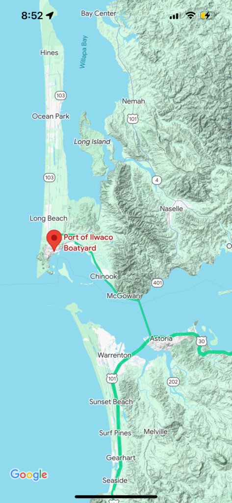 map of Columbia river near Ilwaco, Washington fire